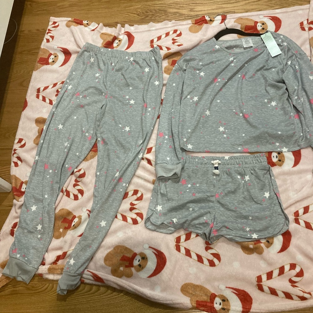 Classic Gray and White Pajama Set with Long Sleeves